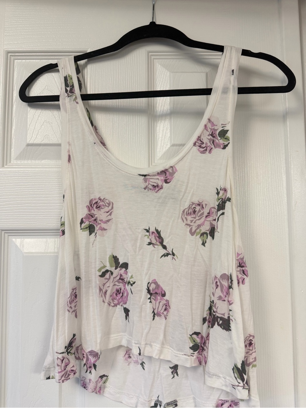 Aritzia White Tank Top with Lavender Rose Print